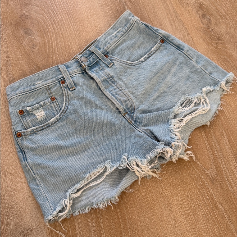 Levi’s | Distressed Light Blue Denim Shorts